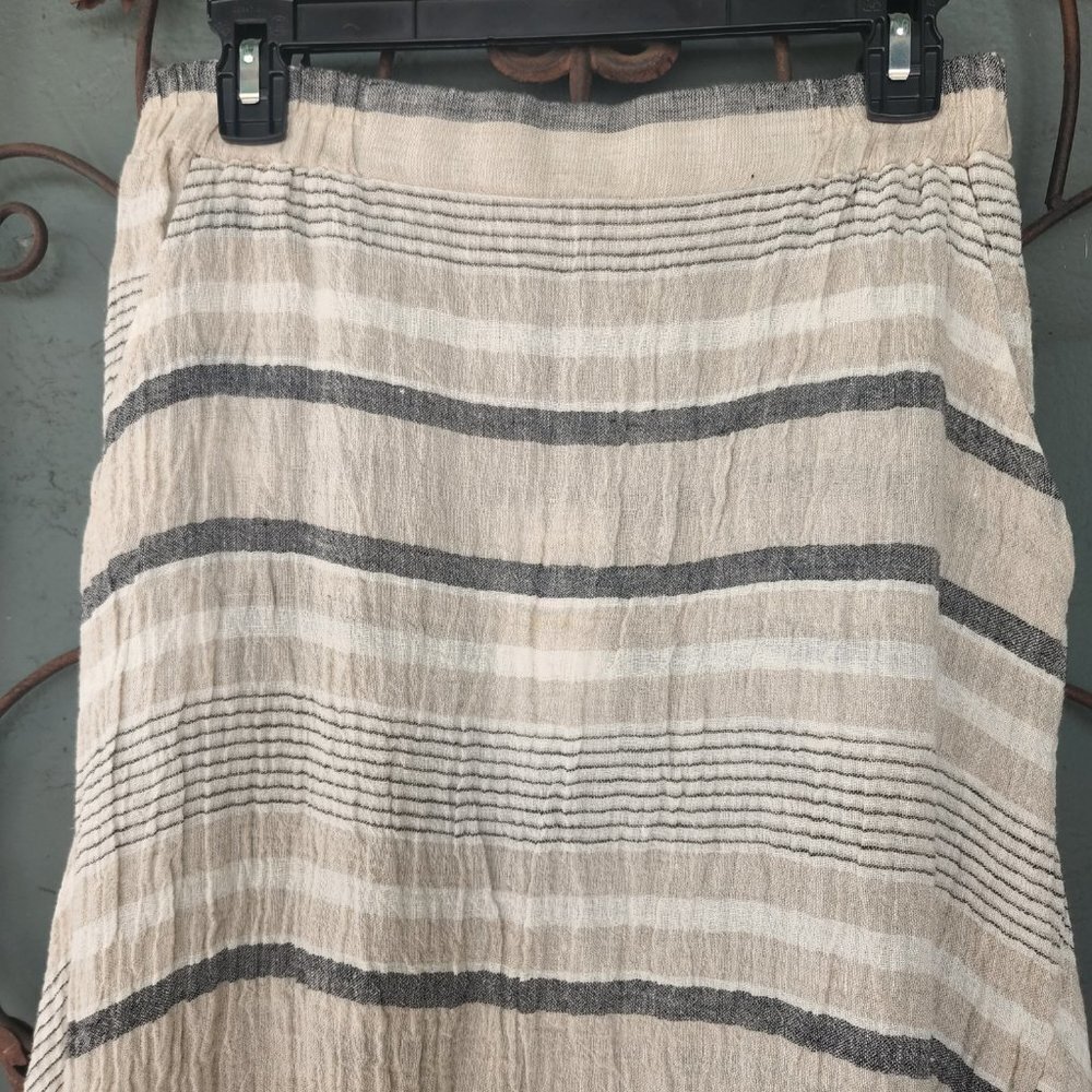 Luukaa Grace Tan, Grey and White Midi Linen Skirt Sz 10 - Picture 2 of 11